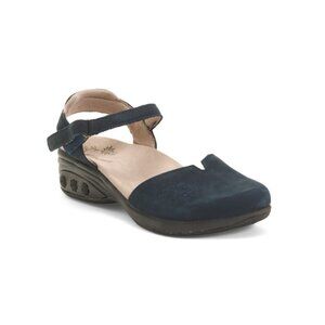 THERAFIT Navy Suede Morgan Comfort Wedge Mule Heels